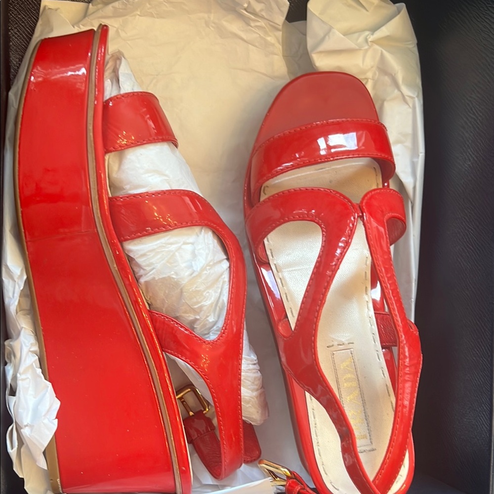 Prada Red Platform Shoes with Bold Design